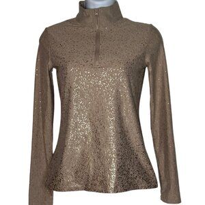 Yogalicious Pullover, Tan with Gold Metallic Pattern, SZ: XS
